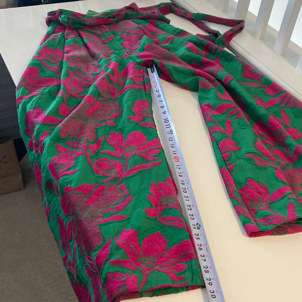 EVA FRANCO Salinger Palazzo wide Leg Pants Textured Green Pink Camiella bloom - Picture 8 of 15